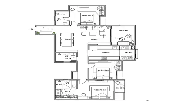 Assetz Miru and Miyo Apartment 3 BHK Floor Plan 1774 Sq. ft. by Assetz Property Group located at Yelahanka, Bangalore Karnataka