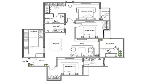 Assetz Miru and Miyo Apartment 3 BHK Floor Plan 1841 Sq. ft. by Assetz Property Group located at Yelahanka, Bangalore Karnataka