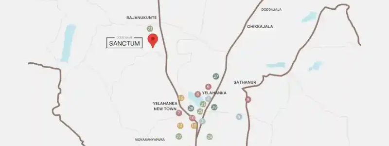 Assetz Miru and Miyo Apartment Location Map With Landmarks by Assetz Property Group located at Yelahanka, Bangalore Karnataka